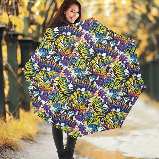 Graffiti Text Pattern Print Foldable Umbrella