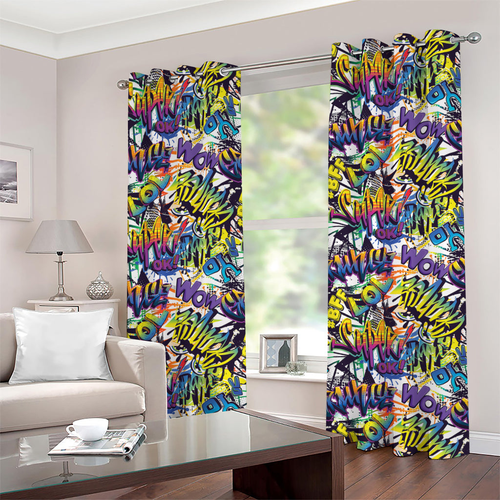 Graffiti Text Pattern Print Grommet Curtains