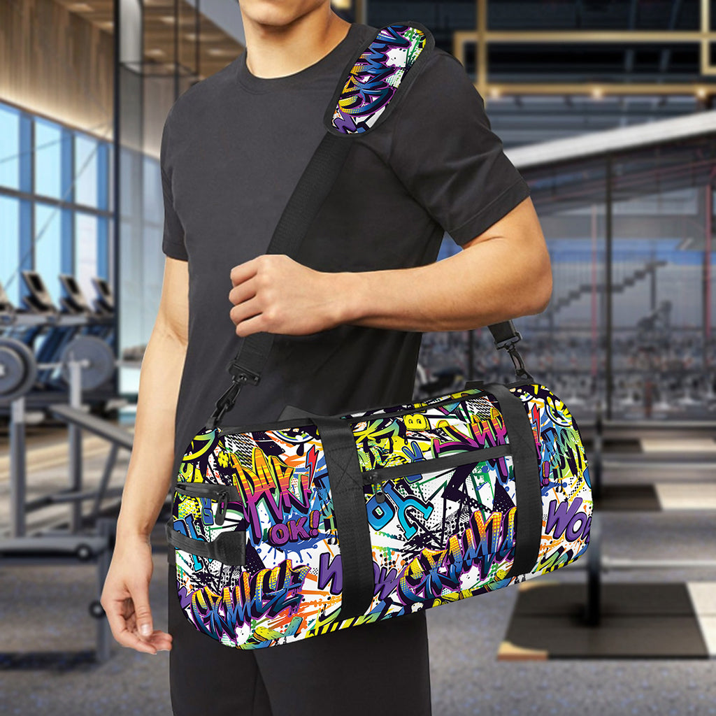 Graffiti Text Pattern Print Gym Bag