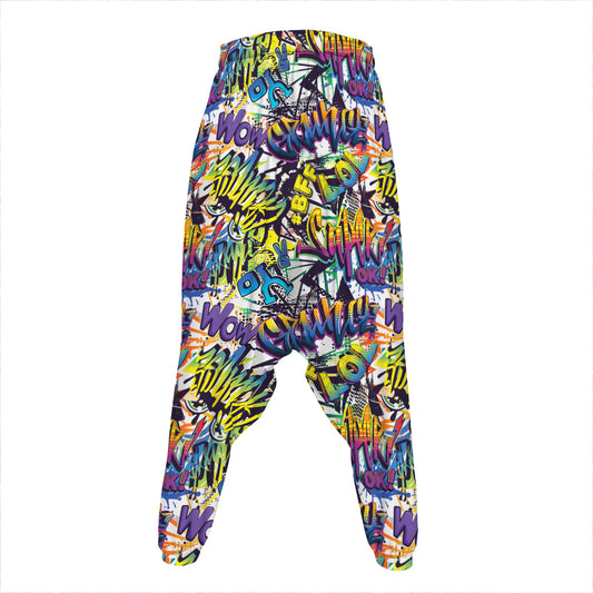 Graffiti Text Pattern Print Hammer Pants