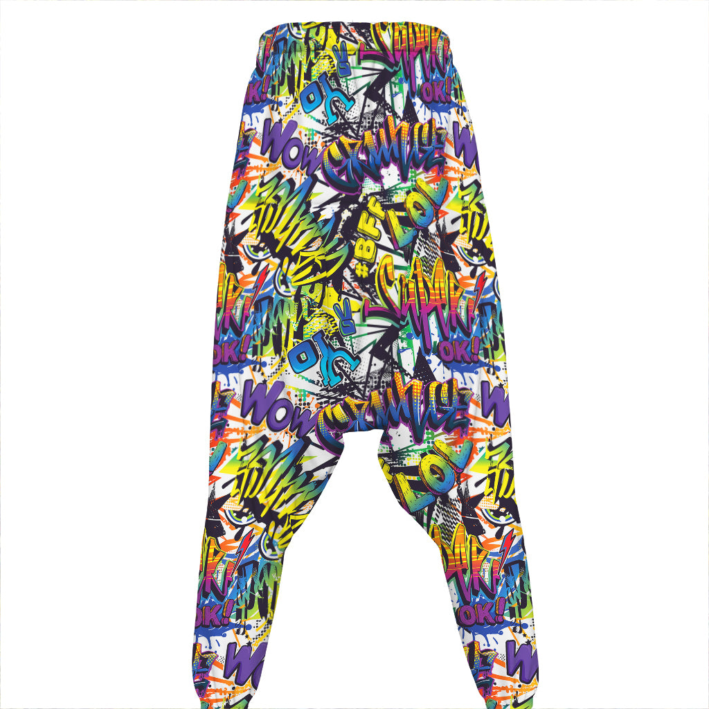Graffiti Text Pattern Print Hammer Pants