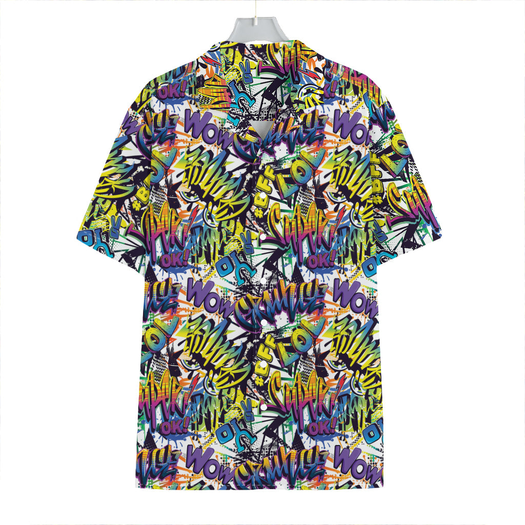 Graffiti Text Pattern Print Hawaiian Shirt
