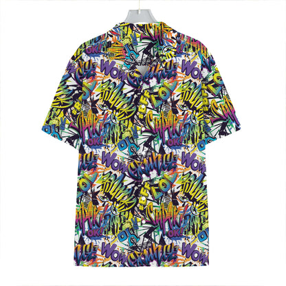 Graffiti Text Pattern Print Hawaiian Shirt