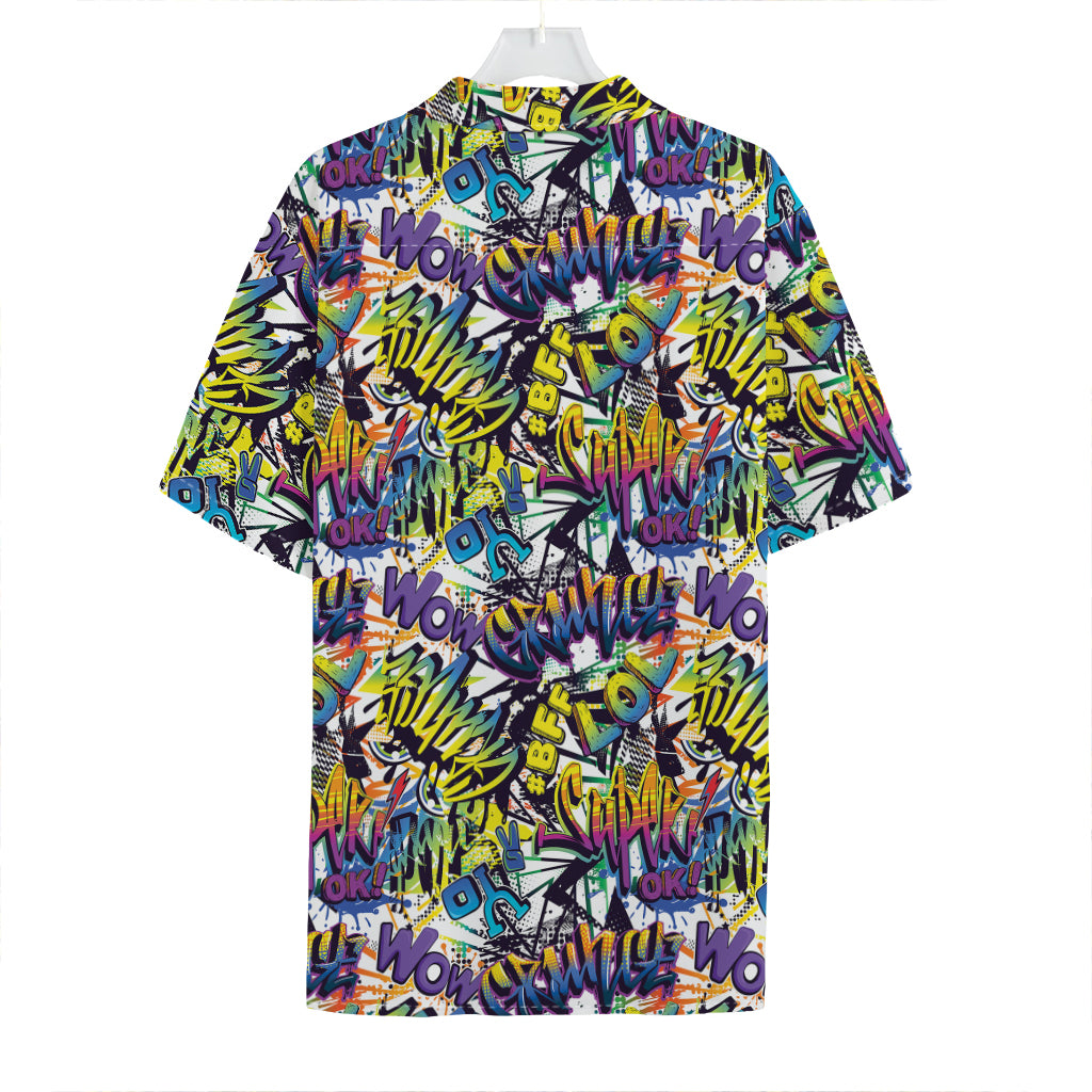 Graffiti Text Pattern Print Hawaiian Shirt