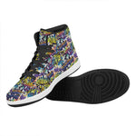 Graffiti Text Pattern Print High Top Leather Sneakers