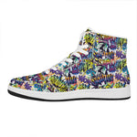 Graffiti Text Pattern Print High Top Leather Sneakers