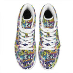 Graffiti Text Pattern Print High Top Leather Sneakers