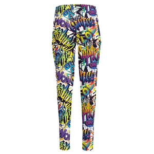 Graffiti Text Pattern Print High-Waisted Pocket Leggings