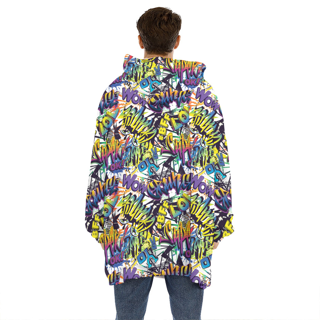Graffiti Text Pattern Print Hoodie Blanket
