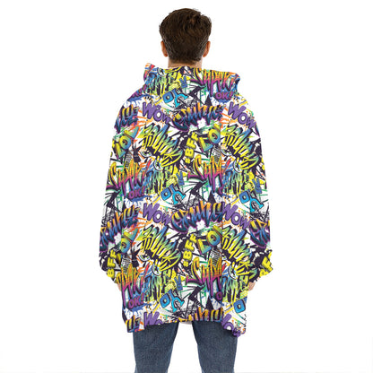 Graffiti Text Pattern Print Hoodie Blanket
