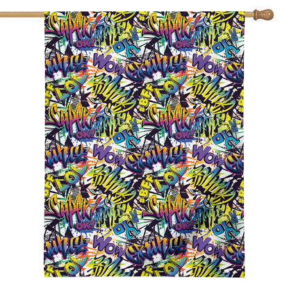 Graffiti Text Pattern Print House Flag