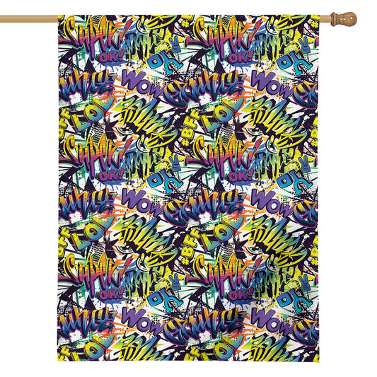 Graffiti Text Pattern Print House Flag