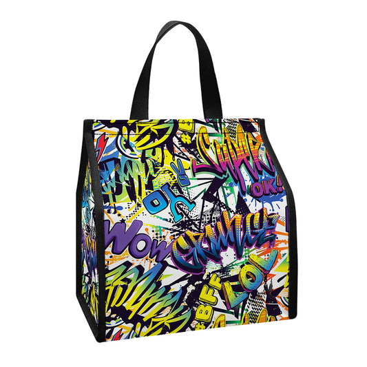 Graffiti Text Pattern Print Insulated Lunch Tote