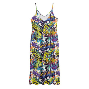 Graffiti Text Pattern Print Jersey Midi Cami Dress