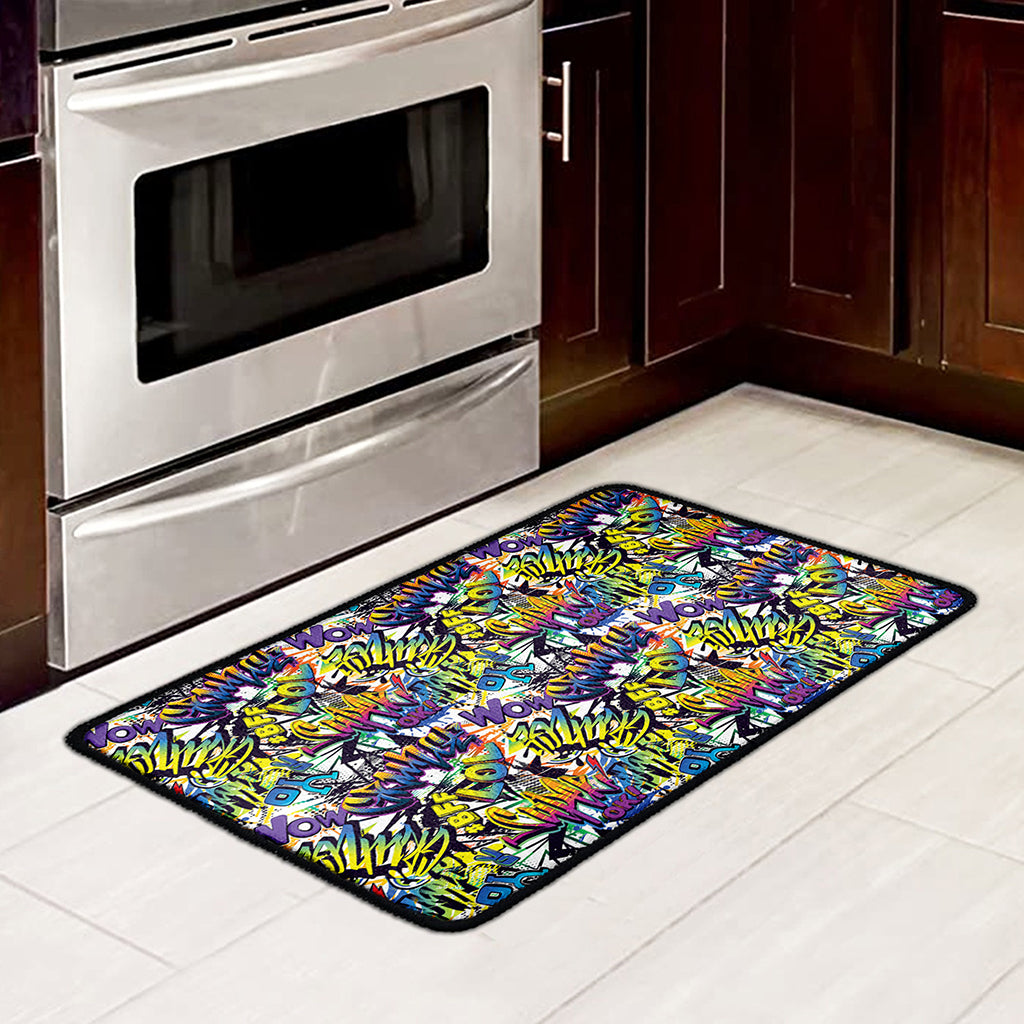 Graffiti Text Pattern Print Kitchen Mat