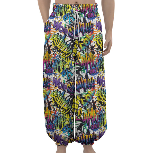 Graffiti Text Pattern Print Lantern Pants
