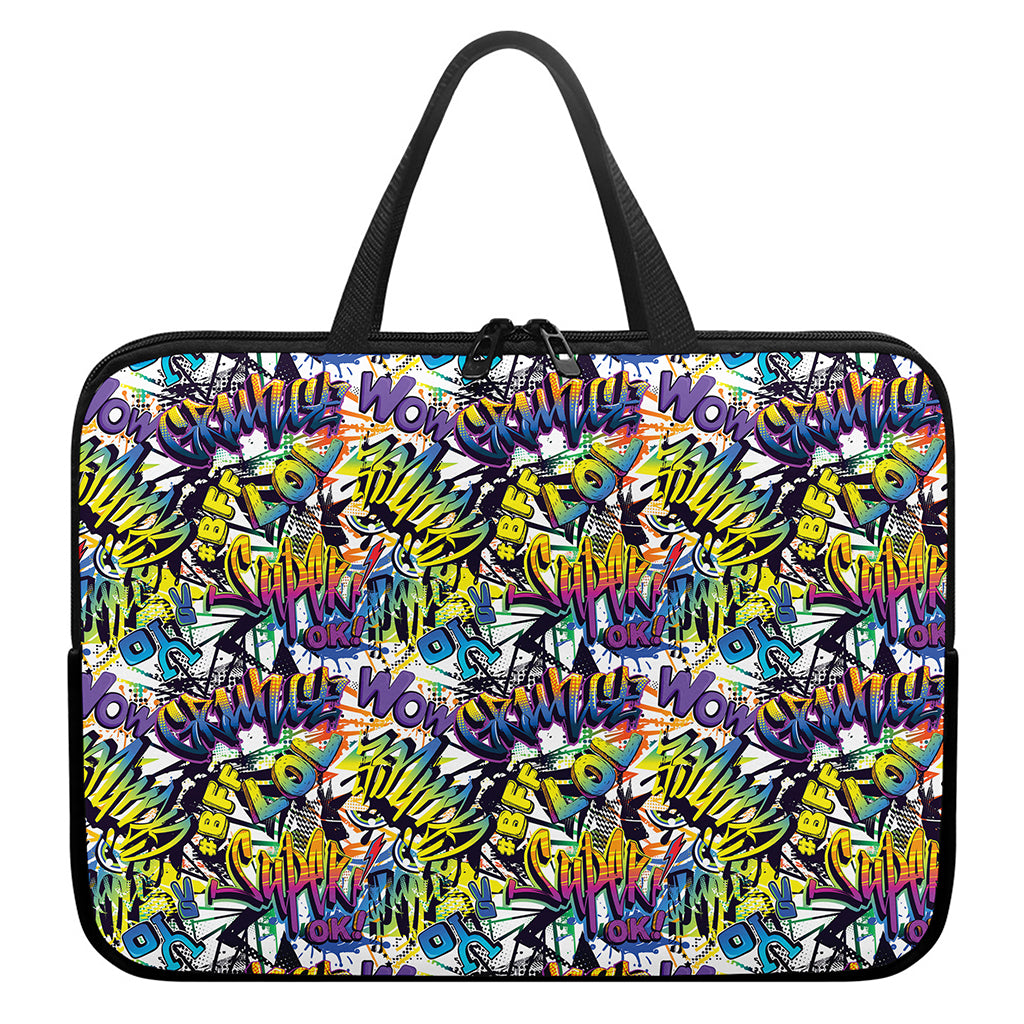 Graffiti Text Pattern Print Laptop Sleeve With Handle
