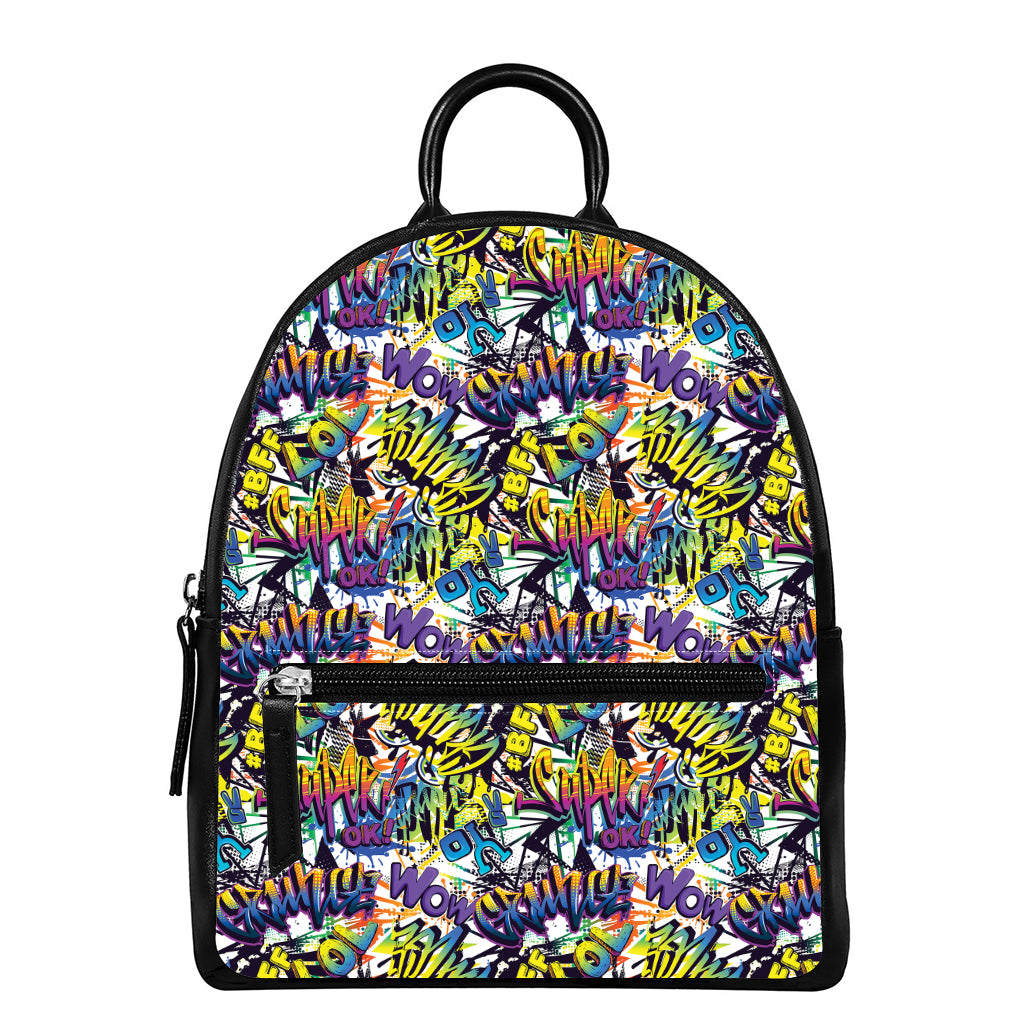 Graffiti Text Pattern Print Leather Backpack