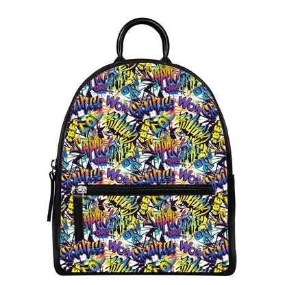 Graffiti Text Pattern Print Leather Backpack