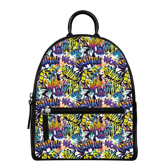Graffiti Text Pattern Print Leather Backpack
