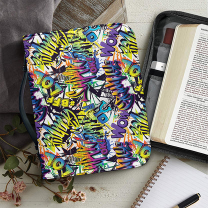 Graffiti Text Pattern Print Leather Bible Cover