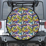 Graffiti Text Pattern Print Leather Spare Tire Cover