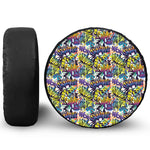 Graffiti Text Pattern Print Leather Spare Tire Cover