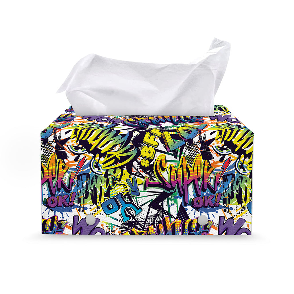 Graffiti Text Pattern Print Leather Tissue Box Cover