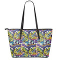 Graffiti Text Pattern Print Leather Tote Bag With Zipper