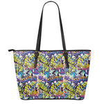 Graffiti Text Pattern Print Leather Tote Bag