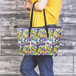 Graffiti Text Pattern Print Leather Tote Bag