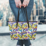 Graffiti Text Pattern Print Leather Tote Bag