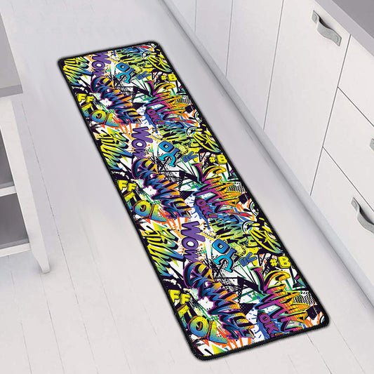 Graffiti Text Pattern Print Long Kitchen Mat
