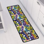Graffiti Text Pattern Print Long Kitchen Mat