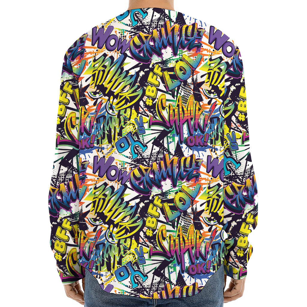 Graffiti Text Pattern Print Long Sleeve Baseball Jersey