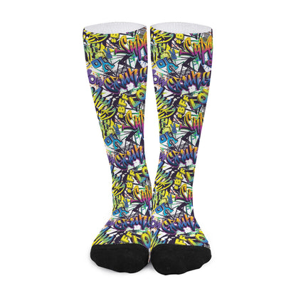 Graffiti Text Pattern Print Long Socks