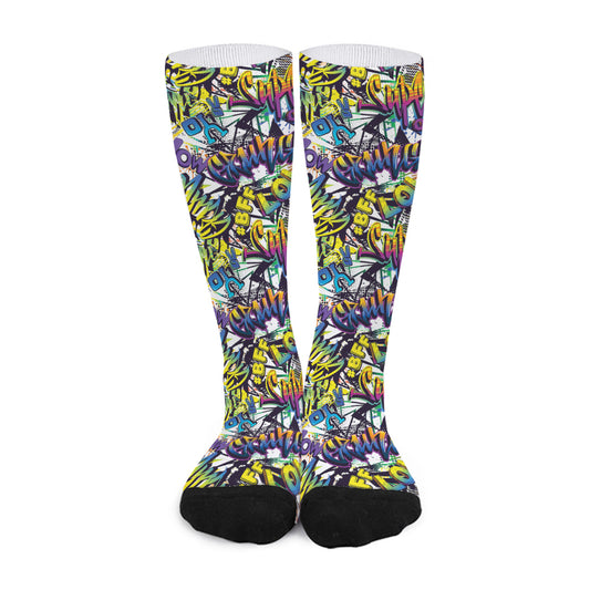 Graffiti Text Pattern Print Long Socks