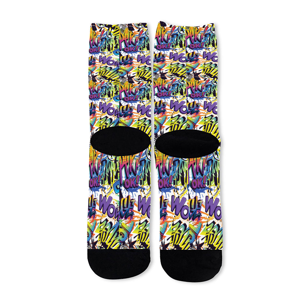 Graffiti Text Pattern Print Long Socks