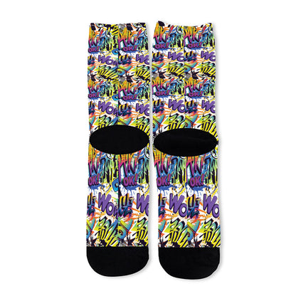 Graffiti Text Pattern Print Long Socks