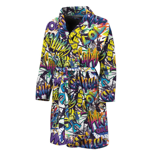 Graffiti Text Pattern Print Men's Bathrobe