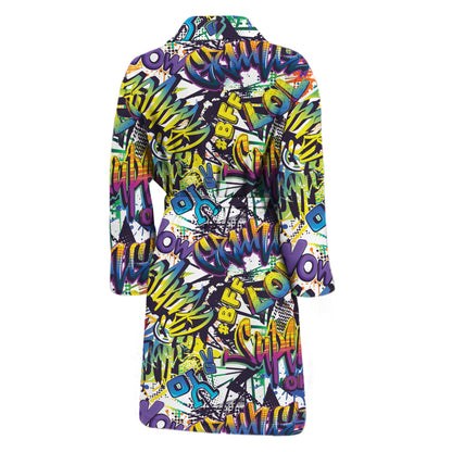 Graffiti Text Pattern Print Men's Bathrobe