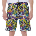 Graffiti Text Pattern Print Men's Beach Shorts