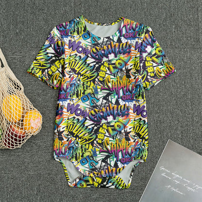 Graffiti Text Pattern Print Men's Bodysuit