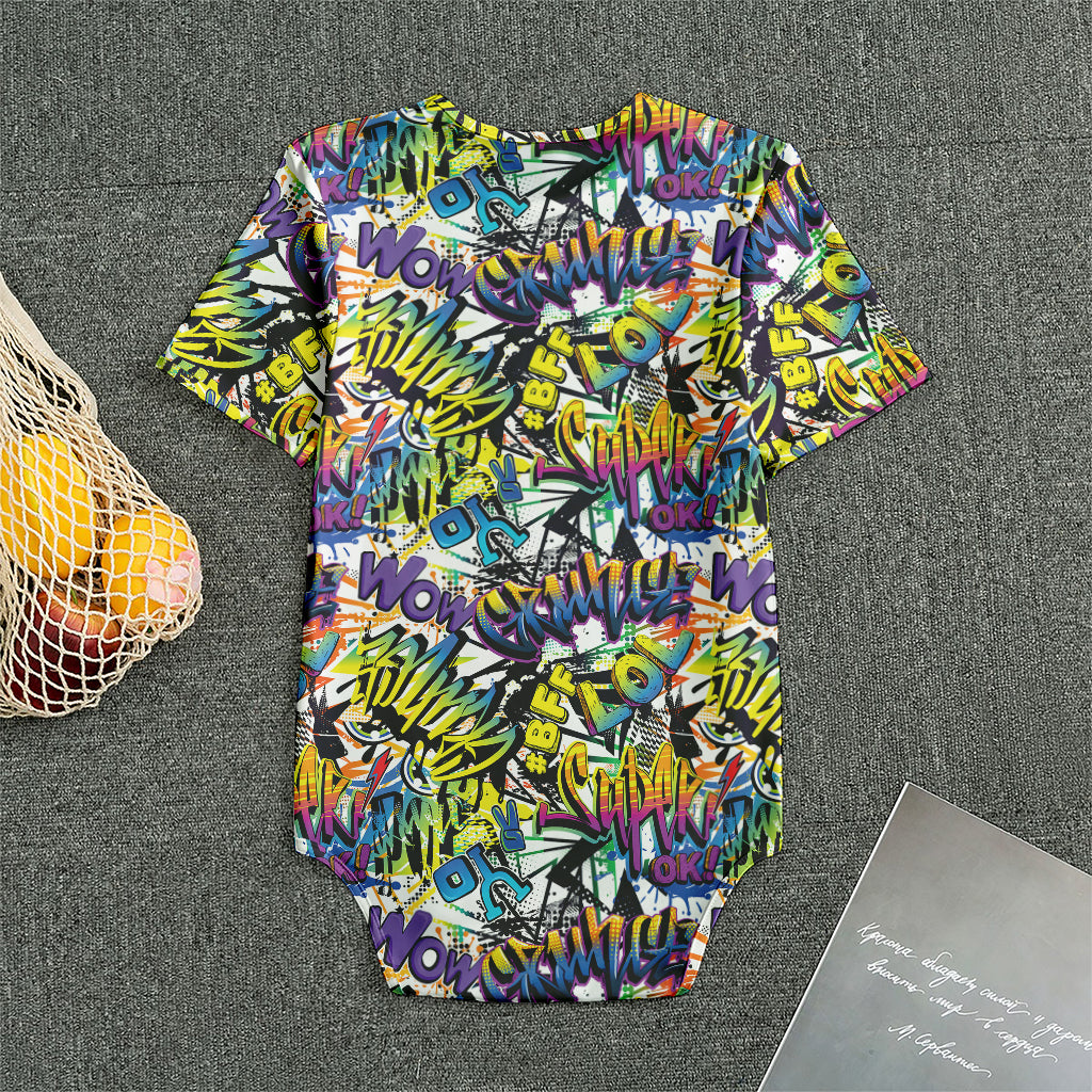 Graffiti Text Pattern Print Men's Bodysuit