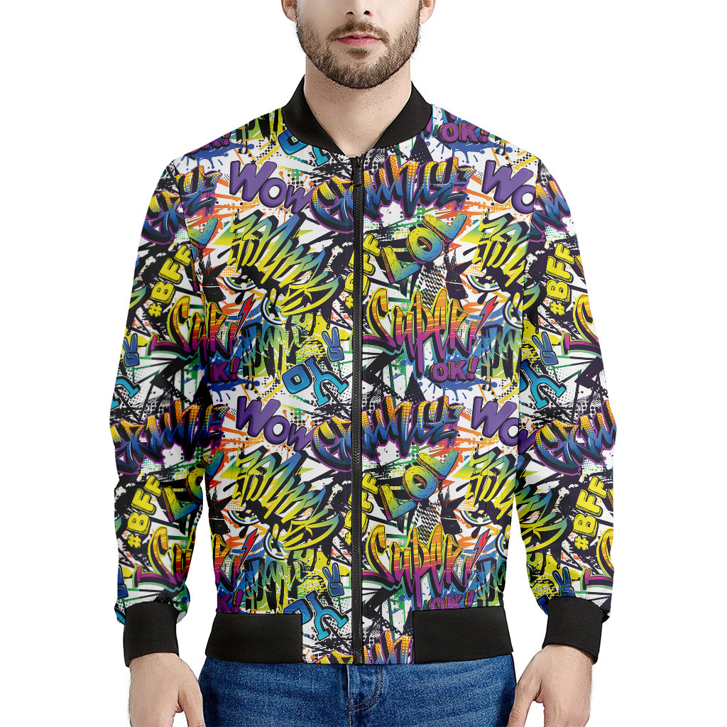 Graffiti Text Pattern Print Men's Bomber Jacket