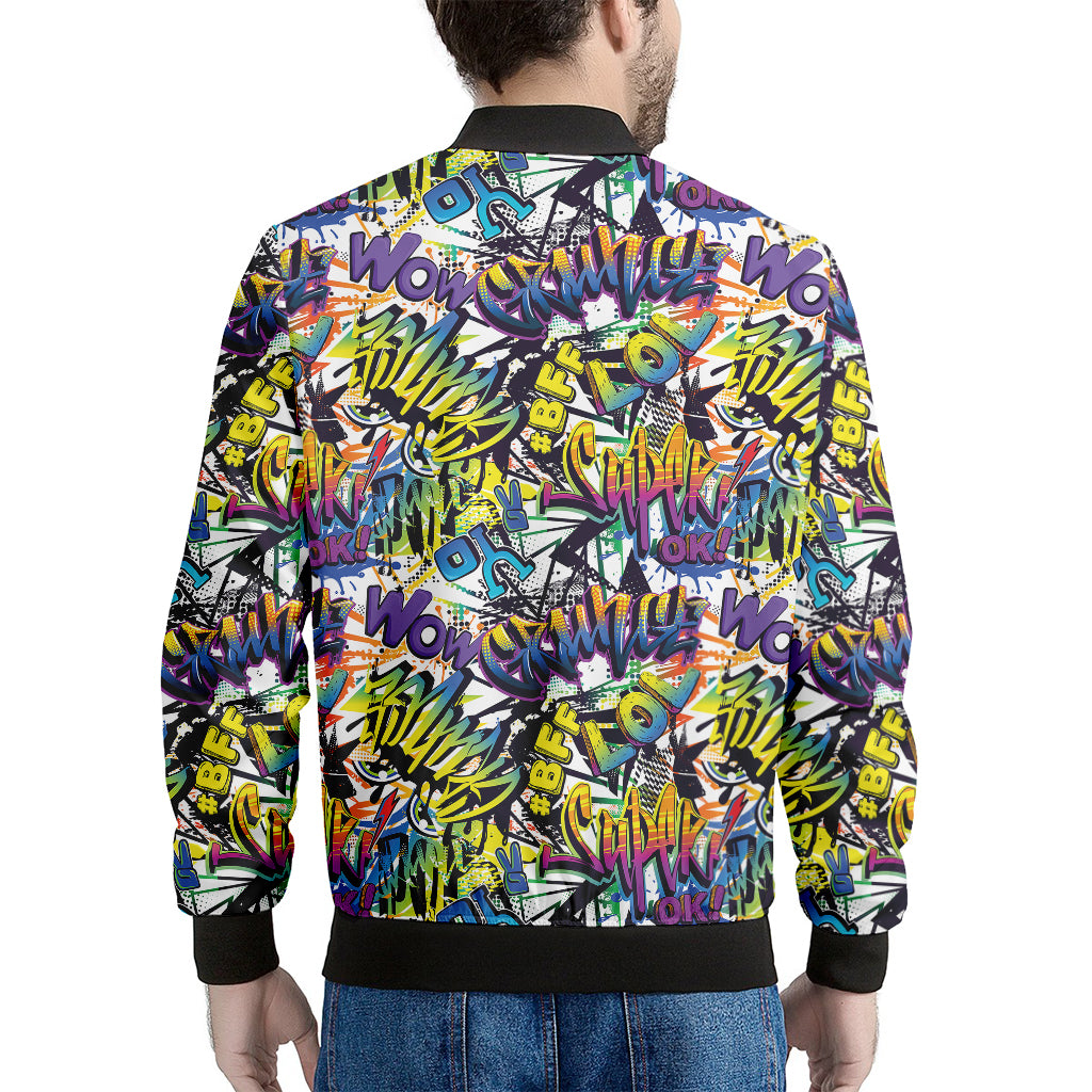 Graffiti Text Pattern Print Men's Bomber Jacket