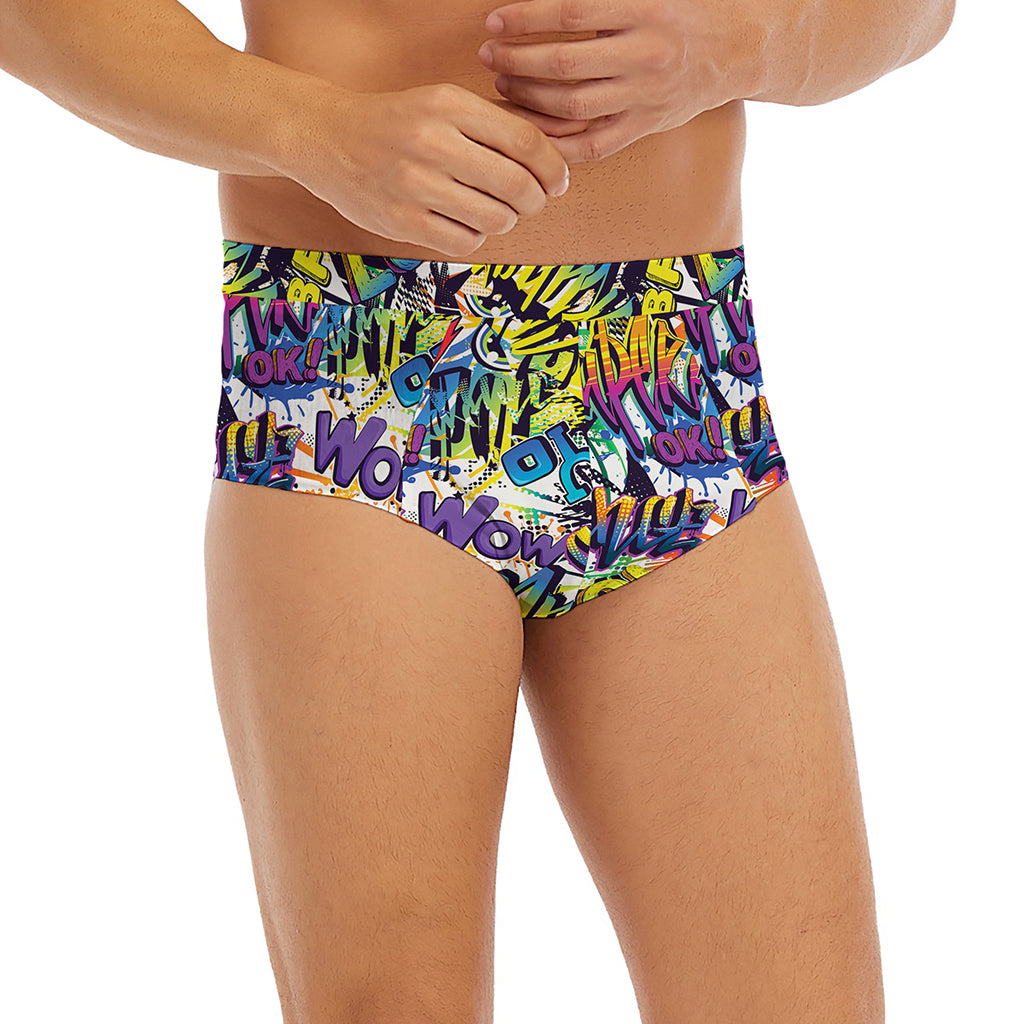 Graffiti Text Pattern Print Men's Briefs