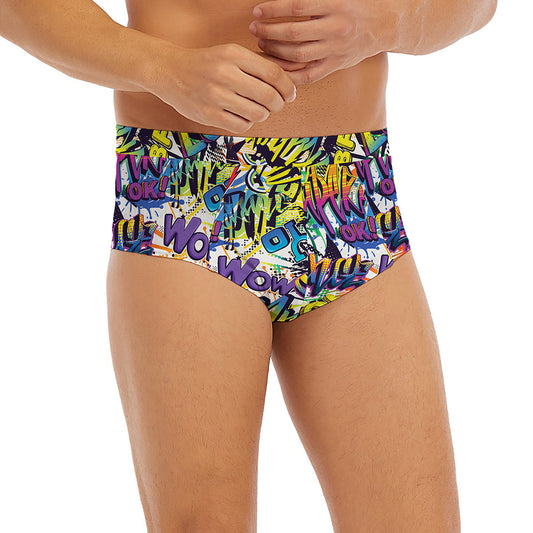 Graffiti Text Pattern Print Men's Briefs
