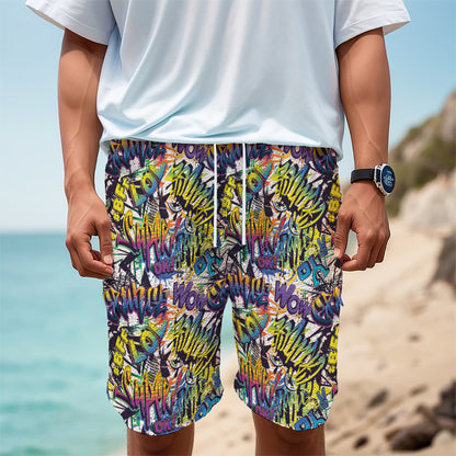 Graffiti Text Pattern Print Men's Cargo Shorts