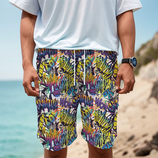 Graffiti Text Pattern Print Men's Cargo Shorts